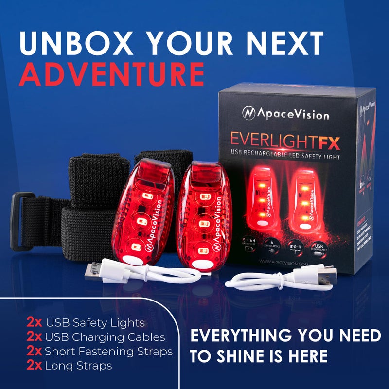 Apace Vision EverLightFX USB Rechargeable LED Safety Light (2 Pack) by Apace - Super Bright Bike Tail Light Works Brilliantly as Running Light for Joggers, Pets, Bicycle Strobe or Rear Clip On Lights - Image 2